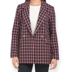 Rachel Zoe Pink Plaid Blazer Double‎ Breasted Checkered Career Jacket Blazer
